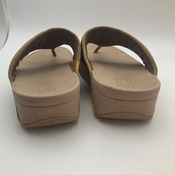 Fitflop Sz 6 Lulu Sleek Flip-Flop Thong Sandals Gold Metallic Wedge Comfort - Picture 10 of 15